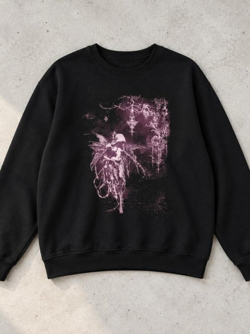 Gildan Black Dark Fairycore Grunge Graphic Sweatshirt